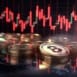 stock market with digital currencies with red and green charts, rising and falling stock market bitcoin crypto prices by ai generative