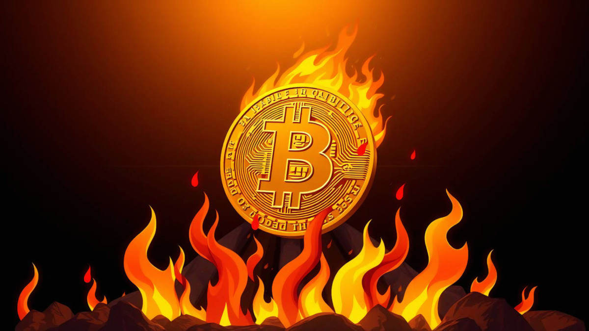 On fire bitcoin wallpaper