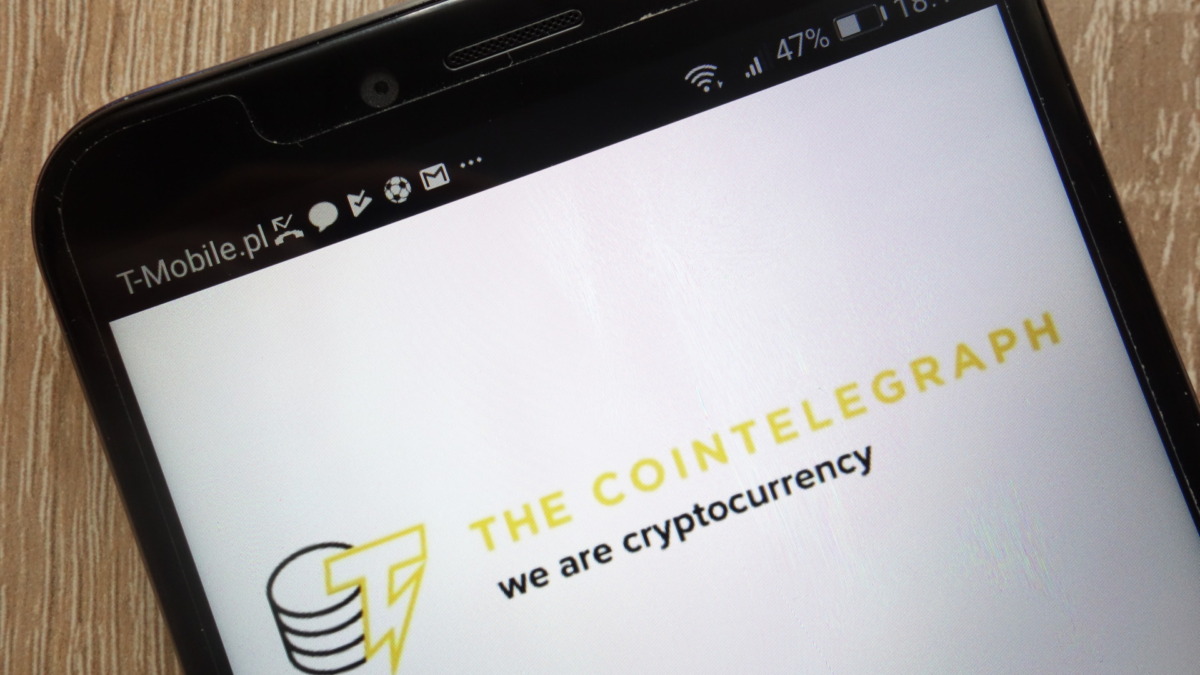 KONSKIE, POLAND - SEPTEMBER 01, 2018: Cointelegraph logo displayed on a modern smartphone