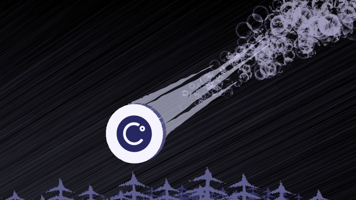 Crypto crash, illustration of the crypto crash of the asset Celsius (CEL) coin falls through the sky