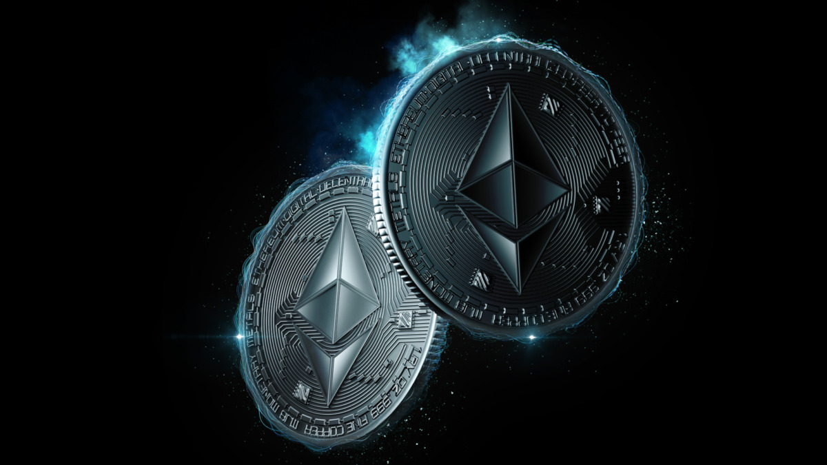 Ethereum coins glowing in the dark
