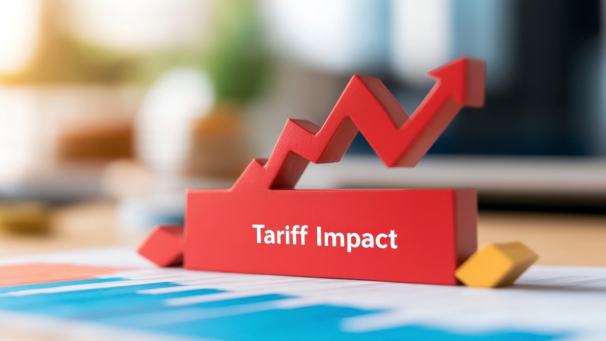 Tariff Impact: A bold visual representation of tariff impact, with a striking red arrow pointing upwards, symbolizing growth or increase in a business-related context.
