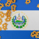 El Salvador flag with Bitcoin icons above it. 3d illustration