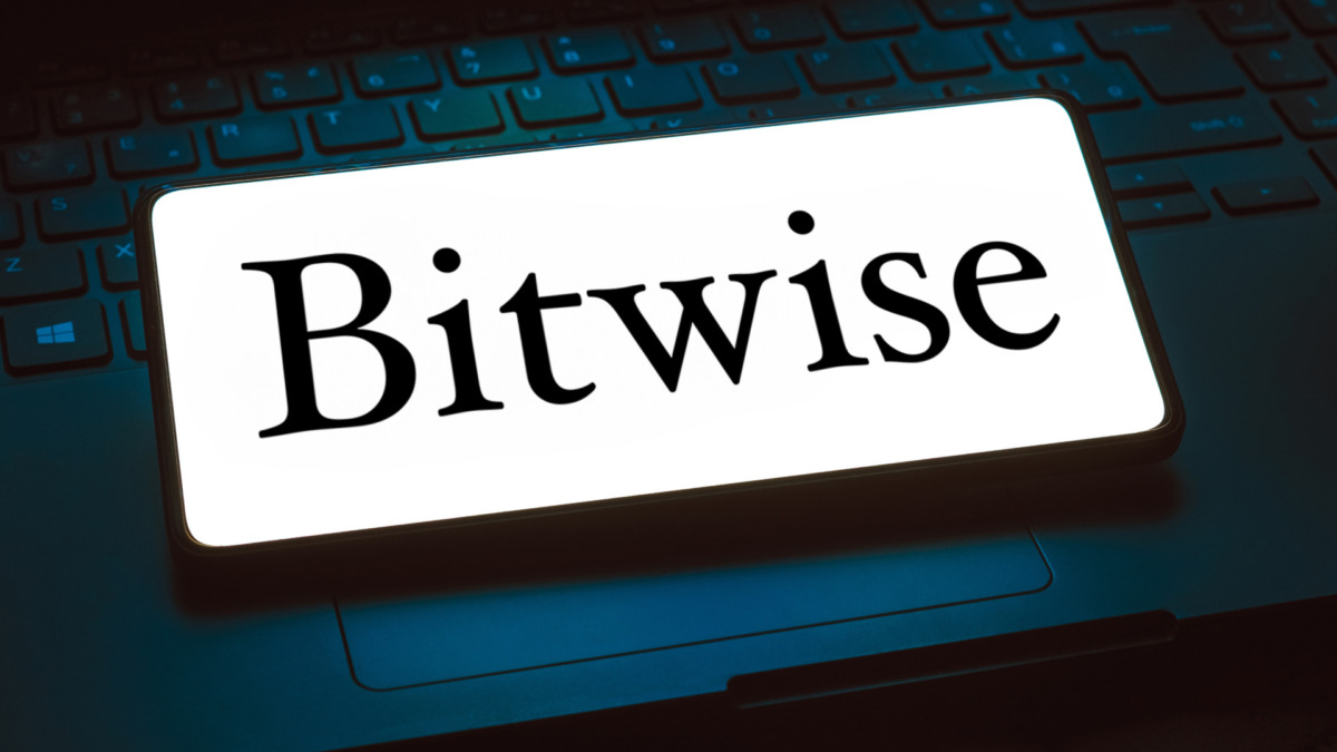 In this photo illustration, the Bitwise Bitcoin ETF logo is displayed on a smartphone screen