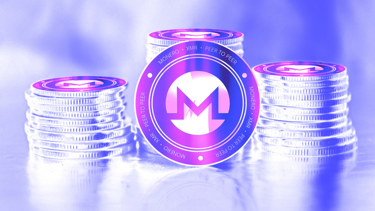 Monero (XMR) digital crypto currency. Stack of coins. Cyber money.