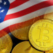 Abstract background bitcoin and united states flag