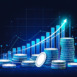 Digital Financial Growth Chart with Stacked Coins and Glowing Blue Graph