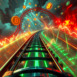 roller coaster front seat thrilling dynamic fast-paced shifting tracks real-time crypto market cryptocurrency blockchain volatility adrenaline excitement finance investment futuristic