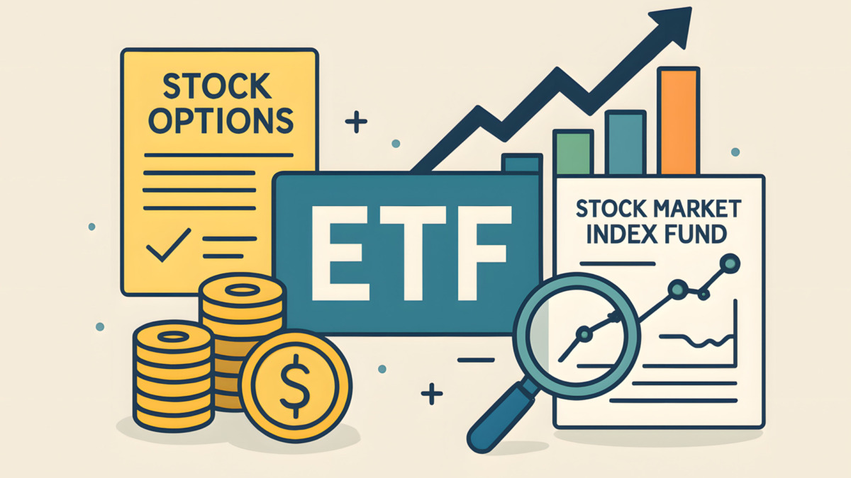 ETF Financial Concept: A visually engaging illustration presenting the concept of Exchange-Traded Funds (ETFs) with a rising stock graph and financial elements.