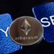 Ethereum coin put on text BUY and Sell, digital money trading Concept.
