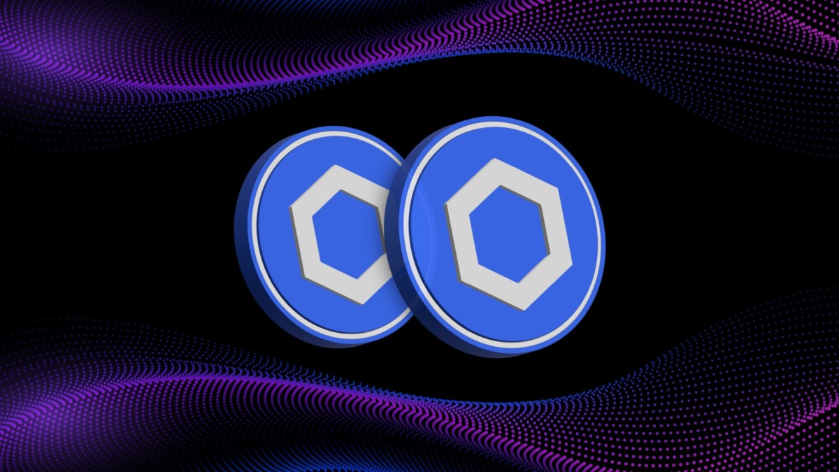 chainlink-link virtual currency image in the digital background. 3d illustrations.