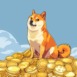 doge cryptocurrency meme dog sitting on pile of coins humorous financial concept illustration