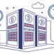 Bitcoin mining server farm with digital cryptocurrency, showcasing blockchain technology, virtual money, and online transactions isolated on white background