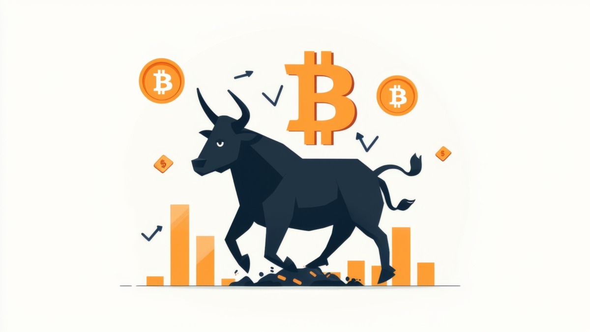 Bull market rally bitcoin symbolism digital finance graphic design abstract view