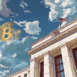 ai generated image of federal reserve bank with bitcoin logo