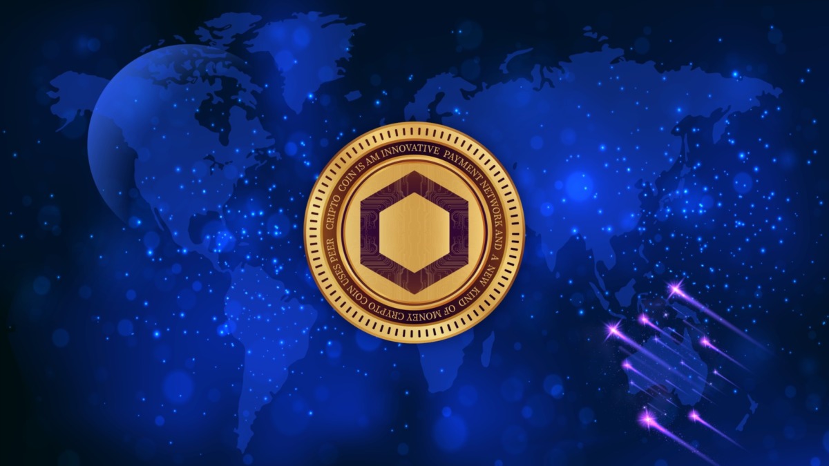 chainlink-link virtual currency image in the digital background. 3d illustrations.