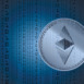 ethereum digital cryptocurrency, sign binary code number. Background binary code. Big data mining technology. Blue glowing abstract vector illustration of online electronic payments