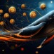 An imaginative artwork of a whale in a virtual ocean, with Bitcoin logos floating around it, and strings attached to each coin, as if the whale is dictating their movements and value.