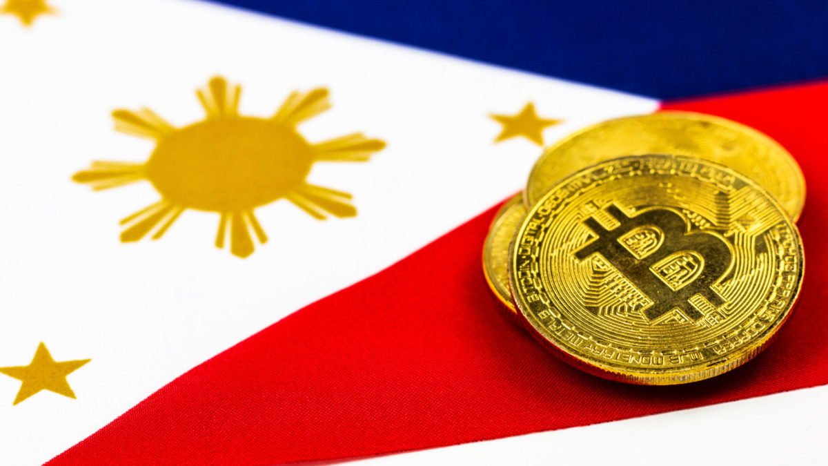 bitcoins on national flag of The republic of the Philippines for cryptocurrency digital marketing icon