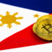 bitcoins on national flag of The republic of the Philippines for cryptocurrency digital marketing icon