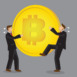 Two bussinessmen snatching for Bitcoin. Concept of the impact of cryptocurrency. Vector Illustration.