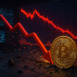 Bitcoin price decline represented by a downtrend graph.