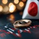 A dramatic portrayal of Japan's flag alongside a Bitcoin coin, highlighting the impact of stock market decline featuring financial charts and analytics.