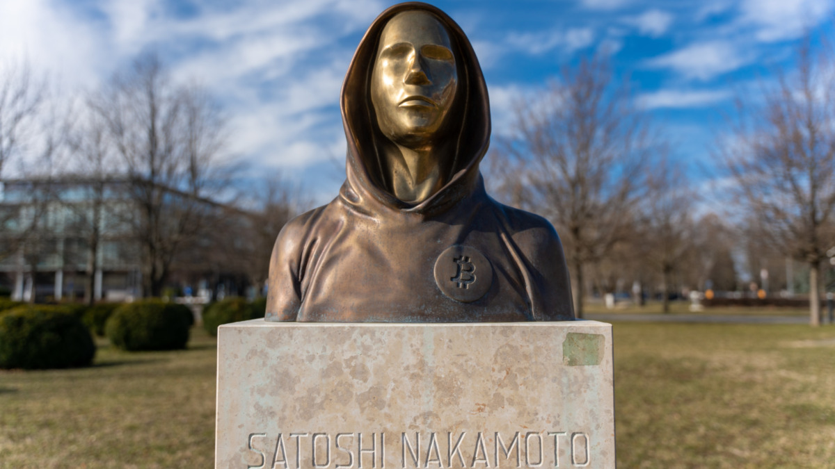 Statue of Satoshi Nakamoto.