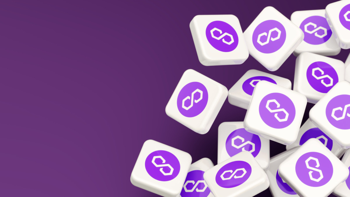 Cubes with Polygon logo. Network of secure Layer 2 solutions and autonomous sidechains. Cryptocurrency platform (MATIC).