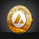 Avalanche cryptocurrency, avax token logo and sign on golden coin, 3d rendering on a black background