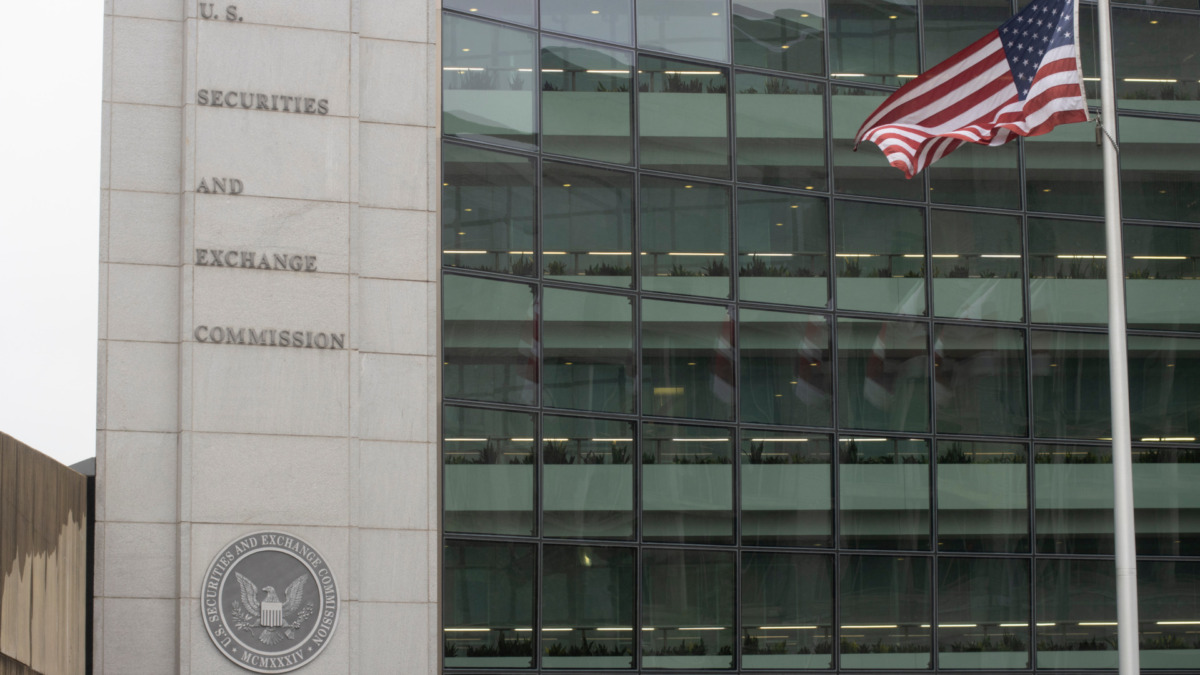 Washington, DC, USA - June 23, 2022: The U.S. Securities and Exchange Commission (SEC) headquarters in Washington, DC. The primary purpose of the SEC is to enforce the law against market manipulation.