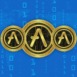 AAVE virtual currency images on digital background. 3d illustration