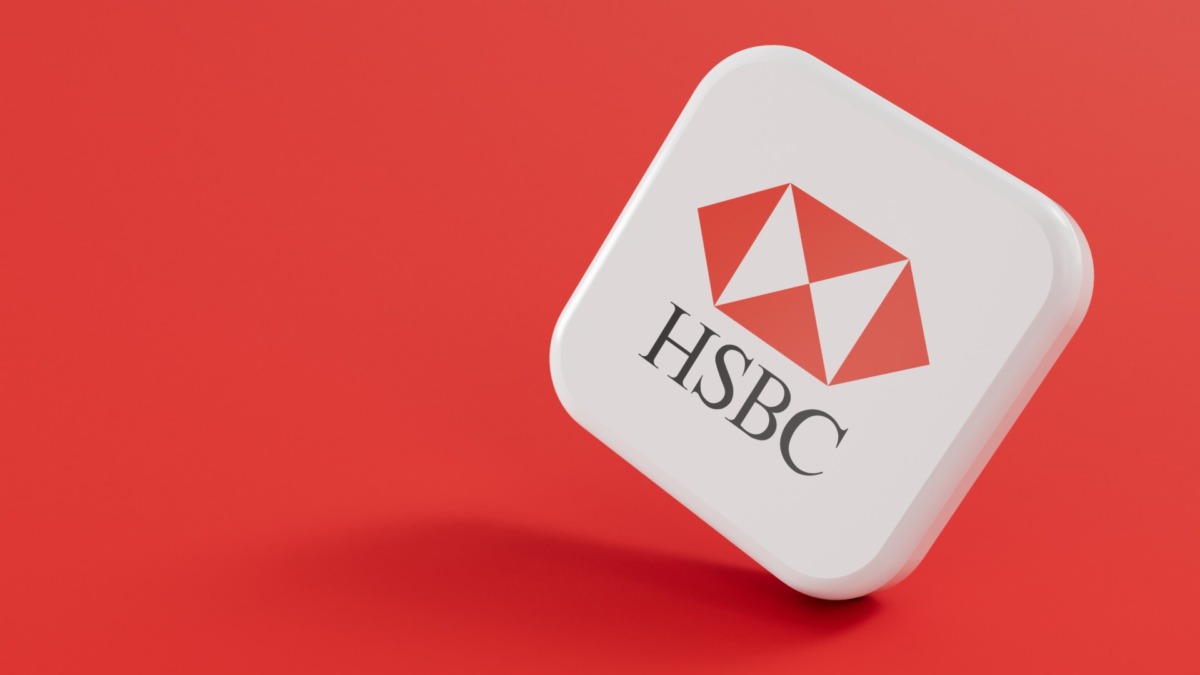 LONDON, UK - July 2023: HSBC bank company logo. 3D Rendering.