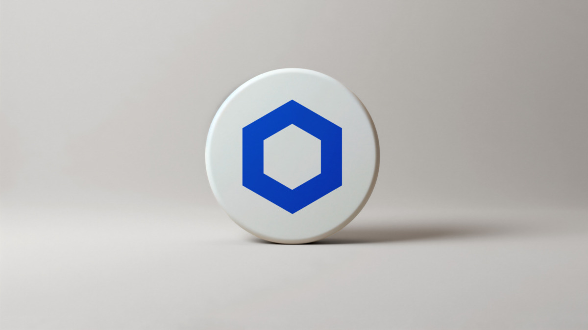 Chainlink 3d coin logo icon on a light background
