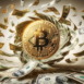 dollar banknotes flying around bitcoin