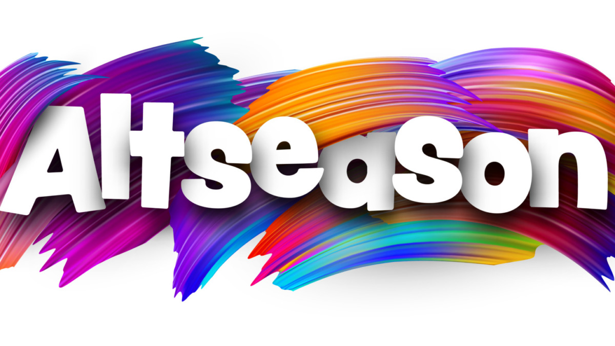 Bold Altseason lettering over vivid brush strokes, symbolizing altcoin surge in crypto markets. Vector illustration.