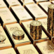 Bitcoin piles on rows of gold bars (gold ingots). Bitcoin keep growing and it is as desirable as gold concept. 3D rendering