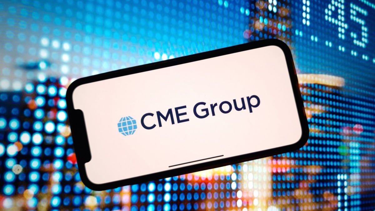 CME Group company logo displayed on mobile phone screen