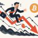 Businessman falling down market crash decline arrow reaching bitcoin cryptocurrency. Financial crisis investment loss volatility trader panic recession risk