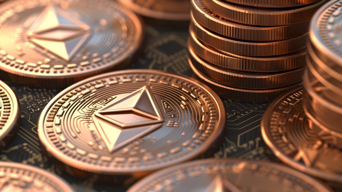 Pile of Ethereum Cryptocurrencies Close Up