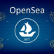 OpenSea text and logo internet platform NFT token market and auction on digital blue background. New trend in collectibles sales. Banner for news and media. Vector illustration.