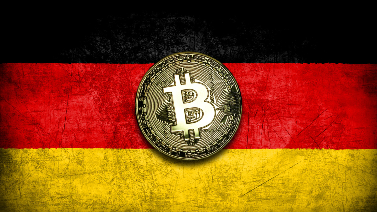 Gold Bitcoin on Germany flag with grunge texture
