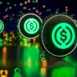Dollar currency sign. Financial and business on blockchain technology. 3d illustration