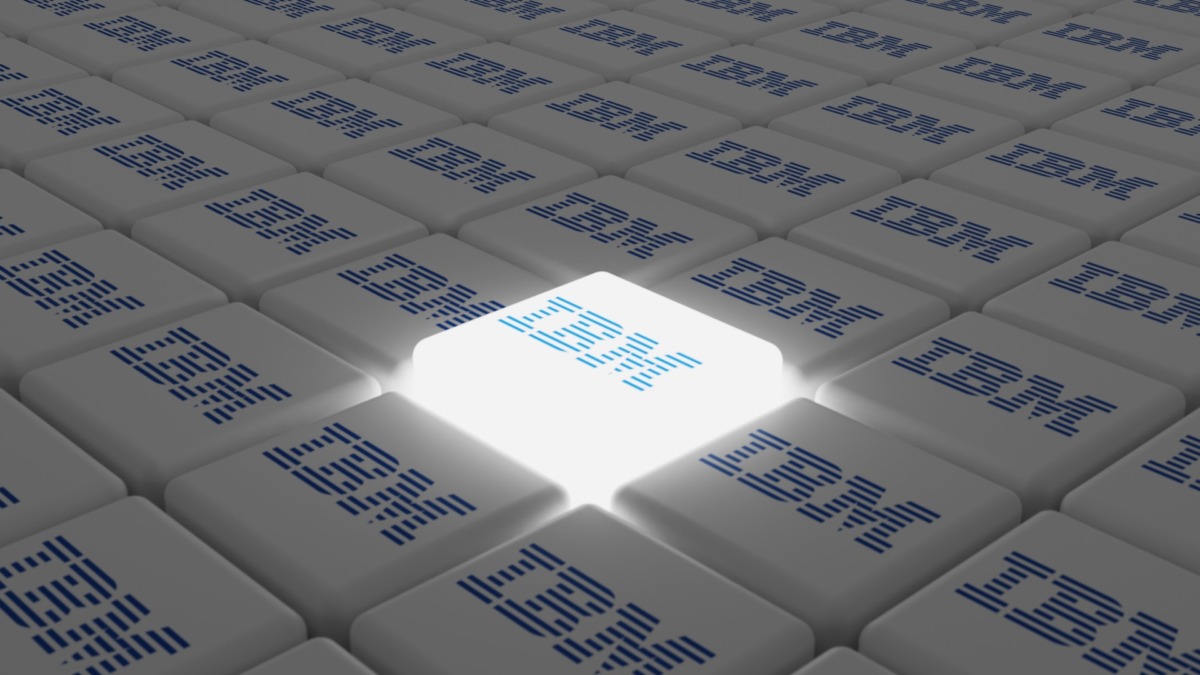IBM logo icon isolated on shape of cubes. IBM is an American multinational technology and consulting corporation.