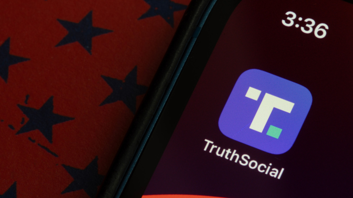 Truth Social app icon is seen on an iPhone. Truth Social is an alt-tech social media platform owned by Trump Media and Technology Group (TMTG).