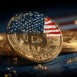 Bitcoin Cryptocurrency with American Flag Overlay, Symbolizing Digital Finance and National Economy in the United States