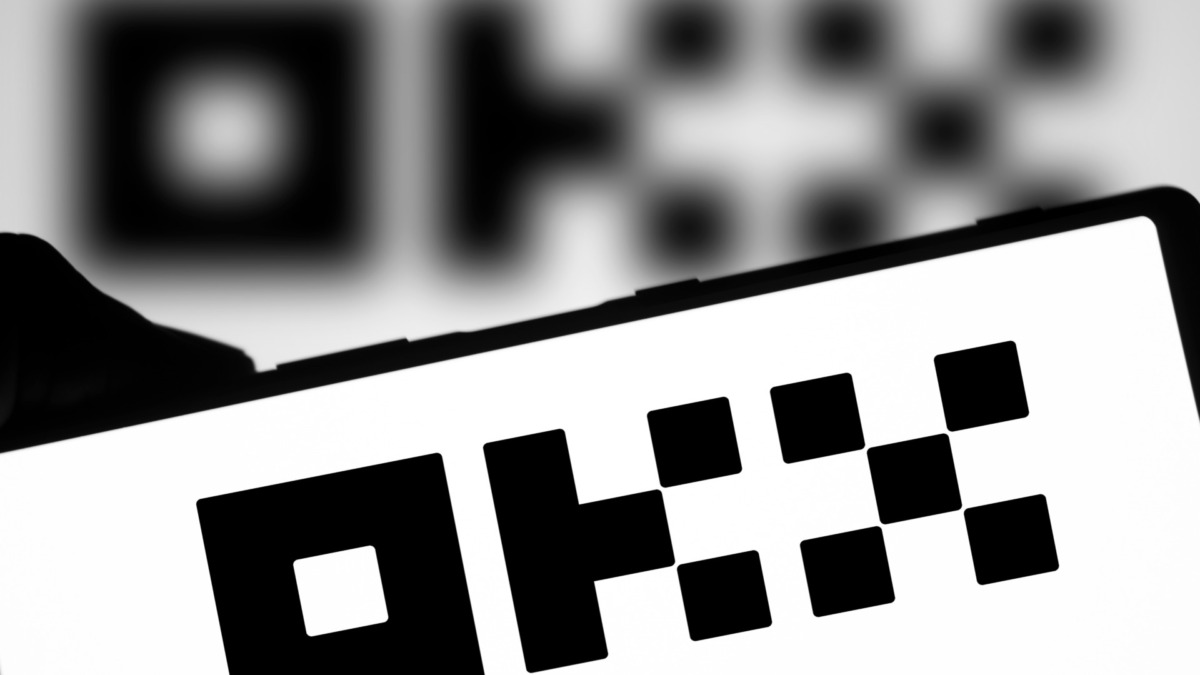 Dhaka, Bangladesh- 15 March 2024: Okx logo is displayed on smartphone. Okx is a cryptocurrency platform.