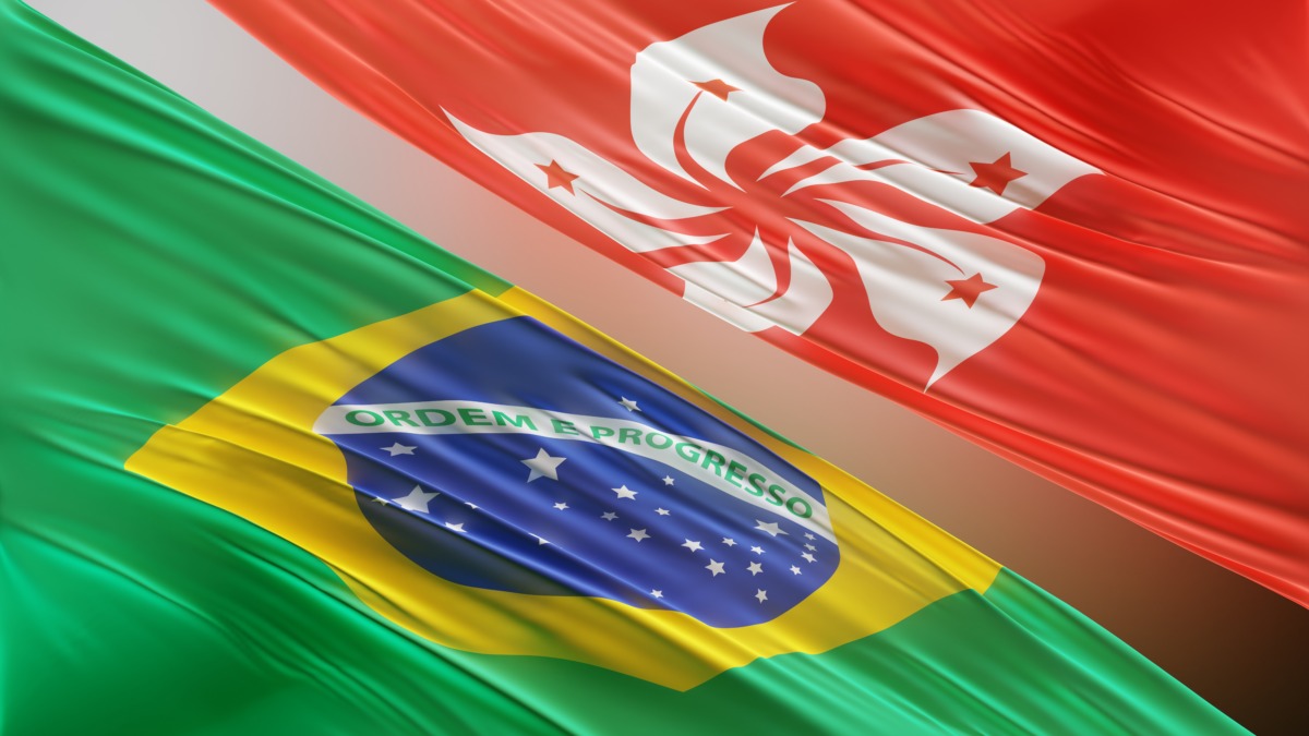 Abstract Brazil Flag, next to Hong-Kong Flag 3D Render(3D Artwork)