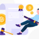 Legislation cryptocurrency concept. Men conclude contract online, lines of code and reliability. Future technologies, digital world. Jurisprudence and law, notary. Cartoon flat vector illustration