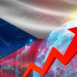Global financial growth with Czech Republic flag. Financial growth with Czech flag on economic background
